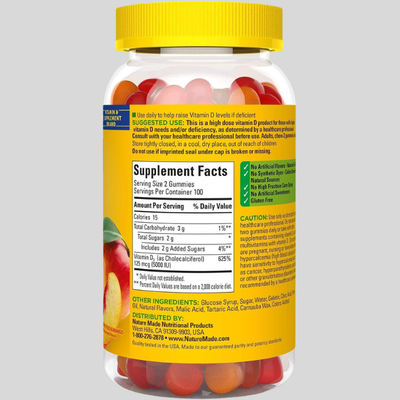 Nature Made Extra-Strength Vitamin D3 5000 IU (125 mcg) Gummies (200 Count)