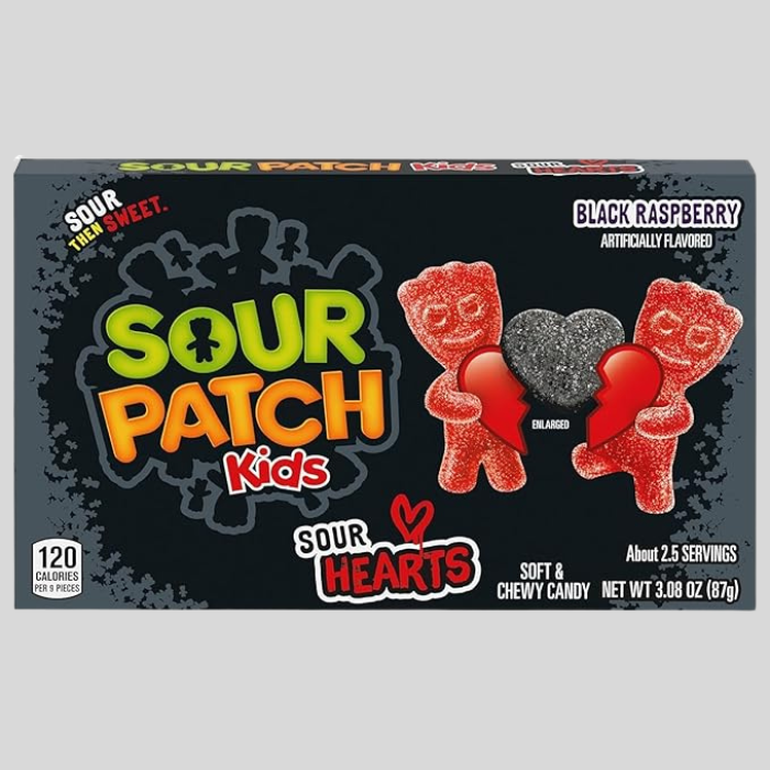 SOUR PATCH KIDS Sour Hearts Black Raspberry Soft & Chewy Candy