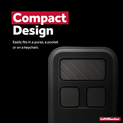 Compact remote control with 'LiftMaster' branding on a black background