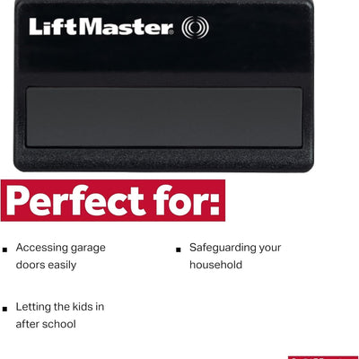 LiftMaster garage door opener with text highlighting its uses on a white background