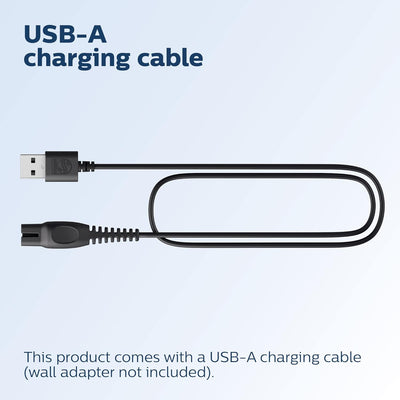 USB-A charging cable on a light blue background with text indicating it is included with a product.